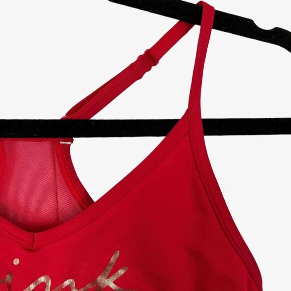 VICTORIA'S SECRET PINK Active Red Gold Spell Out Lightly Lined Bralette Bra XS - Picture 2 of 16